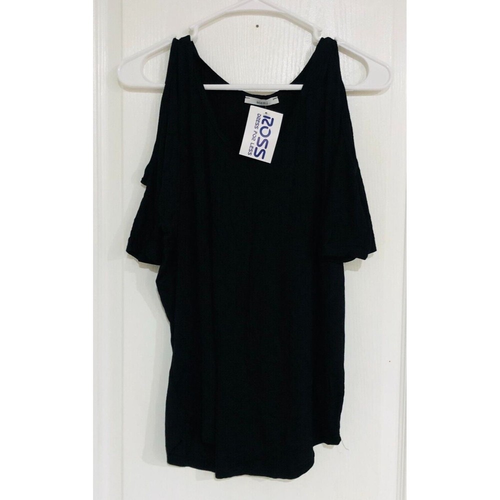Acemi Womens‎ Cold Shoulder Short Sleeve Relaxed Fit T-Shirt Top Black Small NWT
